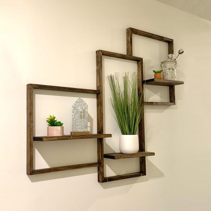 Modern Geometric Wooden Wall Shelf– Stylish Floating Display Frame for Home Decor